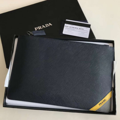 [프라다]최신상 사피아노 옐로그레이 포인트 클러치백 pr0015b - Prada saffiano Yellow Gray Point Mens Pouch Bag