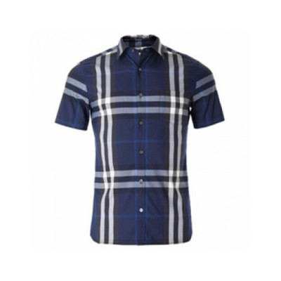 [버버리] 쇼트 슬리브 체크 스트레치 코튼 40039361 남성용 셔츠 bb0002f - Burberry Short-sleeved Check Stretch Cotton Mens Shirt