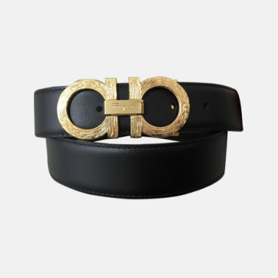 Ferragamo 2019 Mens Vintage Buckle Leather Belt - 페레가모 남성 신상 빈티지 버클 레더 벨트 Fer003x.Size(3.5CM).블랙금장