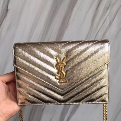 Saint Laurent Women Monogram Chain Shoulder Bag,19CM - 입생로랑 여성용 모노그램 체인 숄더백 393953 ,SLB0025,19CM,연옐로우골드