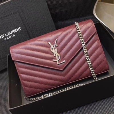 Saint Laurent Women Monogram Chain Shoulder Bag,22.5 CM - 입생로랑 여성용 모노그램 체인 숄더백 360452,SLB0103, 22.5CM,와인