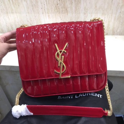 Saint Laurent Women Patent Vicky Chain Shoulder Bag,25CM - 입생로랑 여성용 페이던트 비키 체인 숄더백 532595,SLB0124, 25CM,레드