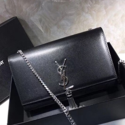 Saint Laurent Women Tassel Chain Satchel Shoulder Bag,24CM - 입생로랑 여성용 태슬 체인 사첼 숄더백 326076,SLB0162,24CM,블랙(은장)