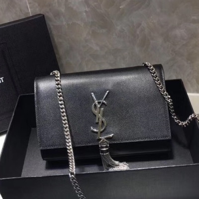 Saint Laurent Women Kate Monogram Tassel Chain Shoulder Bag,20CM - 입생로랑 여성용 케이트 모노그램 태슬 체인 숄더백 474366, SLB0225,20CM,블랙(은장)