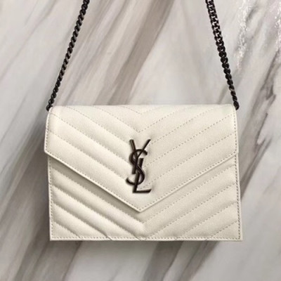 Saint Laurent Women Monogram Chain Shoulder Bag ,19CM - 입생로랑 여성용 모노그램 체인 숄더백 393953, SLB0263,19CM,화이트