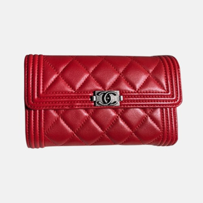 Chanel 2018 LeBoy Lambskin wallet A80285- 샤넬 램스킨 중지갑 보이 엔틱은장 Cnl0312x.Size15cm.레드