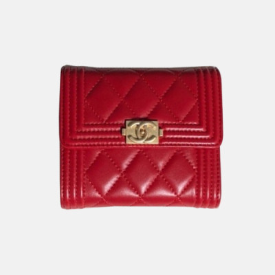 Chanel 2018 Leboy Lambskin Small wallet A84073 - 샤넬 램스킨 스몰 월릿 보이 엔틱금장 Cnl0037x.Size10cm.레드