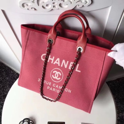 Chanel 2018 Canvas Deauville Tote Shoulder Bag,39CM - 샤넬 2018 캔버스 도빌 토트 숄더백  CHAB0300,39CM,진핑크