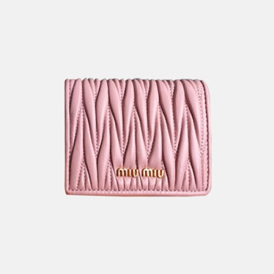 18/19 MiuMiu Ladies Matelassé Logo Small Wallet 5MV204 - 미우미우 마테라쎄 로고 남자 반지갑 MIU0073X  8CM