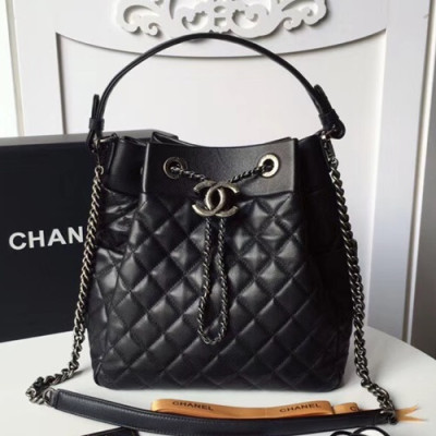 Chanel Women Leather Chain Bucket Tote Shoulder Bag ,27CM - 샤넬 여성용 레더 체인 버킷 토트 숄더백,CHAB0430,27CM,블랙