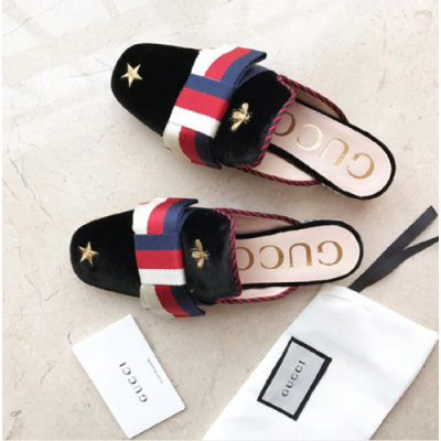 Gucci 2018 Black Velvet Slide Silby Bow - 구찌 블랙 벨벳 슬라이드 실비 보우 GUC0347 ,Size (225 - 255)