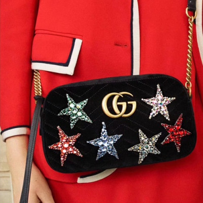 Gucci 2018 Marmont Crysral Stars Velvet Shoulder Bag,24CM - 구찌 2018 마몬트 크리스탈 스타 벨벳 벨트백 ,447632 ,GUB0147,24CM,블랙