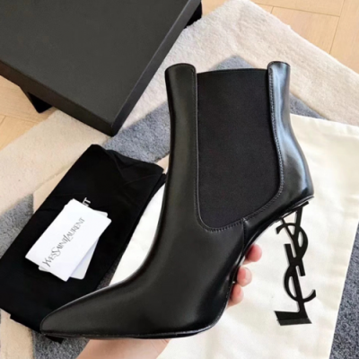 2018/19 Saint Laurent Opium Logo Hill Zipper Ankle Boots Black - 입생로랑  오피움 로고 힐 앵글부츠 무광 YSL0030X ,Size (225 - 245) 블랙