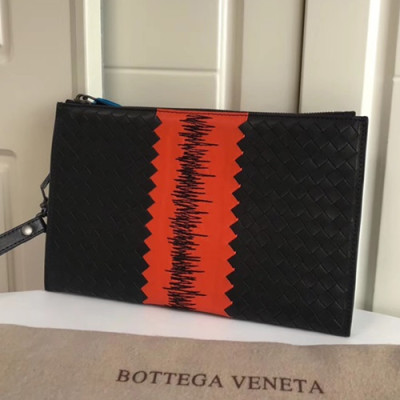 Bottega Veneta Leather Black Clutch Bag,34cm - 보테가 베네타 레더 블랙 남성용 클러치백 M3914-1,BVB0132,34cm,오렌지+블랙