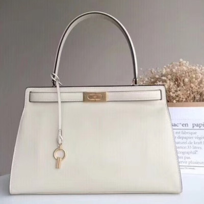 Tory Burch Lee Radziwill Satchel Leather White Tote Bag,32.5cm - 토리버치 리 라지윌 사첼 레더 화이트 토트백 TBB0041,32.5cm