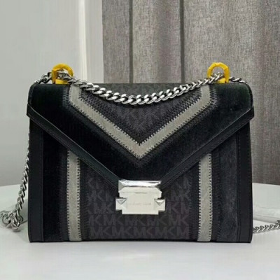 Michael Kors Leather Whitney Chain Shoulder Bag, 24CM - 마이클 코어스 레더 위트니 체인 숄더백 ,MKB0067, 24CM,블랙+그레이