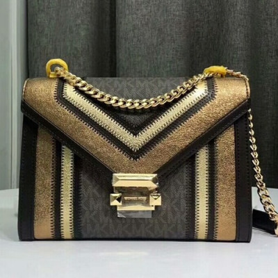 Michael Kors Leather Whitney Chain Shoulder Bag, 24CM - 마이클 코어스 레더 위트니 체인 숄더백 ,MKB0068, 24CM,옐로우골드