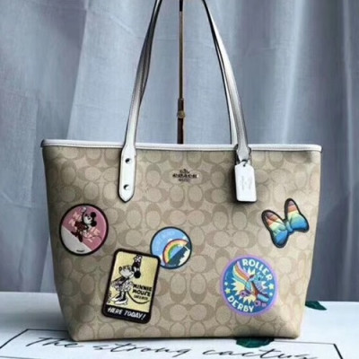 Coach Leather Minnie Mouse Signature City Zip Tote Shoulder Shopper Bag,29cm - 코치 레더 디즈니 미니마우스 시그니처 시티 짚 토트 숄더 쇼퍼백 F29358,COAB0030,29cm,베이지