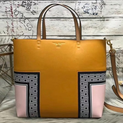 Tory Burch Leather Yellow Block-T Tote Shoulder Bag,27cm - 토리버치 레더 옐로우 블럭티 토트 숄더백 TBB0150,27cm