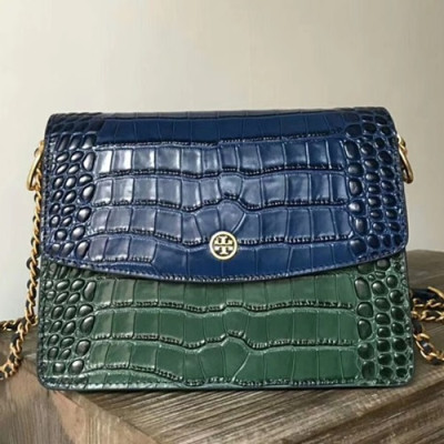 Tory Burch Leather Chain Shoulder Bag,21cm - 토리버치 레더 체인 숄더백 TBB0157,21cm,블루+그린