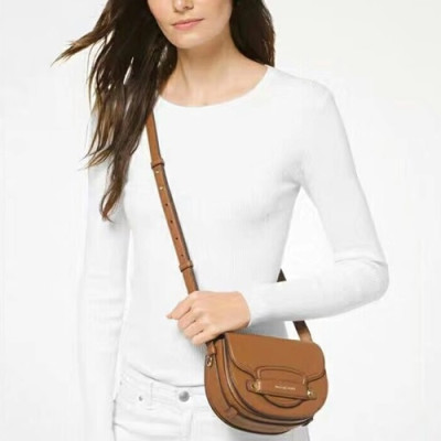 Michael Kors 2019 Leather Saddle Shoulder Bag, 17.5CM - 마이클 코어스 2019 레더 새들 숄더백,MKB0100, 17.5CM,브라운