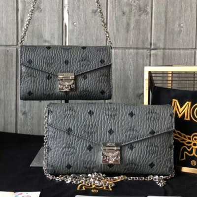 MCM 2019 Millie Visetos Leather Chain Shoulder Cross Bag,18.5/23.5cm - 엠씨엠 2019 여성용 밀리 비세토스 레더 체인 숄더 크로스백 MCMB0018, 18.5/23.5cm,그레이