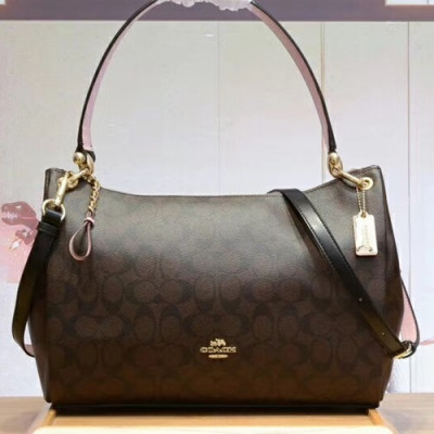 Coach Leather Mia Signature Canvas Shoulder Bag,33cm - 코치 레더 미아 시크니처 캔버스 숄더백 COAB0079,33cm,2색(다크브라운,연브라운)