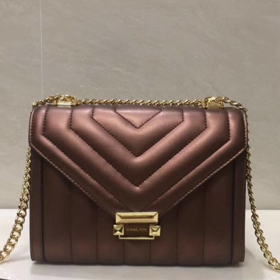 Michael Kors 2018 Leather Whitney Chain Shoulder Bag, 24CM - 마이클 코어스 2018 레더 위트니 체인 숄더백 ,MKB0195, 24CM,브라운