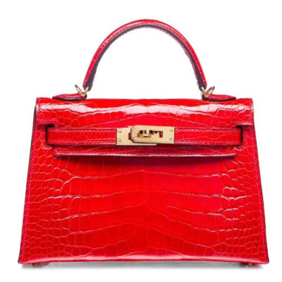 Hermes Mini Kelly 2 Crocodile Leather Tote Shoulder Bag , - 에르메스 미니 켈리 2 크로커다일 레더 여성용 토트 숄더백 HERB0016,레드