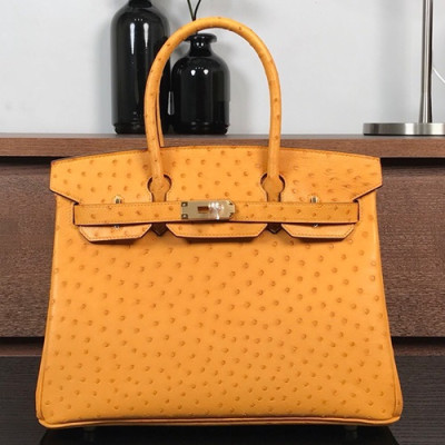 Hermes Birkin Ostrich Leather Tote Shoulder Bag ,30cm - 에르메스 버킨 오스트리치 레더 여성용 토트 숄더백 HERB0025,옐로우,30cm