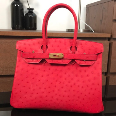 Hermes Birkin Ostrich Leather Tote Shoulder Bag ,30cm - 에르메스 버킨 오스트리치 레더 여성용 토트 숄더백 HERB0026,레드,30cm