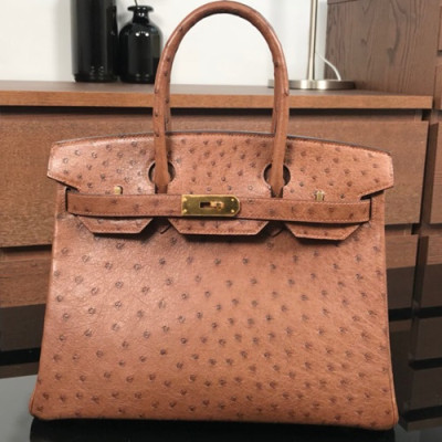 Hermes Birkin Ostrich Leather Tote Shoulder Bag ,30cm - 에르메스 버킨 오스트리치 레더 여성용 토트 숄더백 HERB0027,브라운,30cm