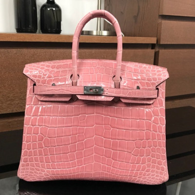 Hermes Birkin  Crocodile Leather Tote Shoulder Bag ,25cm - 에르메스 버킨 크로커다일 레더 여성용 토트 숄더백 HERB0034,25cm,핑크