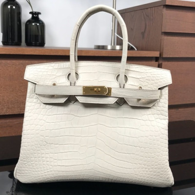 Hermes Birkin  Crocodile Leather Tote Shoulder Bag ,30cm - 에르메스 버킨 크로커다일 레더 여성용 토트 숄더백 HERB0035,30cm,크림