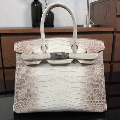 Hermes Birkin  Crocodile Leather Tote Shoulder Bag ,30cm - 에르메스 버킨 크로커다일 레더 여성용 토트 숄더백 HERB0036,30cm,크림+그레이