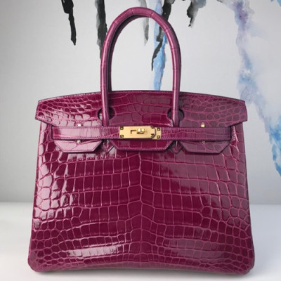 Hermes Birkin Crocodile Leather Tote Shoulder Bag ,30cm - 에르메스 버킨 크로커다일 여성용 토트 숄더백 HERB0120,30cm,퍼플