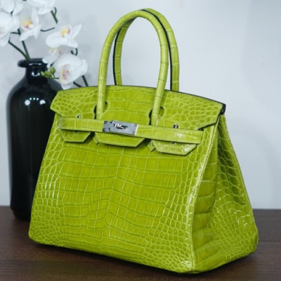 Hermes Birkin Crocodile Leather Tote Shoulder Bag ,30cm - 에르메스 버킨 크로커다일 여성용 토트 숄더백 HERB0121,30cm,그린