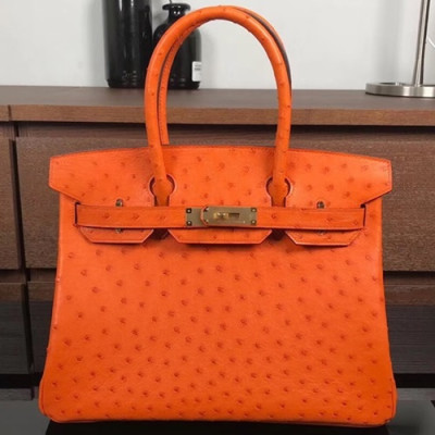 Hermes Birkin Ostrich Leather Tote Shoulder Bag ,30cm - 에르메스 버킨 오스트리치 레더 여성용 토트 숄더백 HERB0126,30cm,오렌지