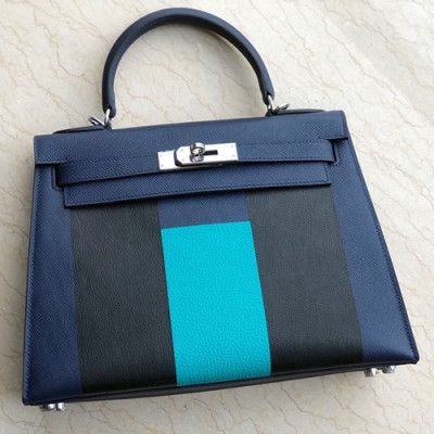 Hermes Kelly Leather Tote Shoulder Bag ,28cm - 에르메스 켈리 레더 여성용 토트 숄더백 HERB0131,28cm,네이비+스카이블루