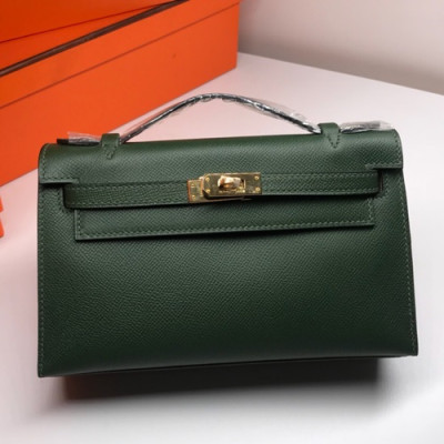 Hermes Mini Kelly Epsom Leather Tote Bag / Clutch Bag,22cm - 에르메스 미니 켈리 엡송 레더 여성용 토트백/클러치백 HERB0195, 22cm,다크그린