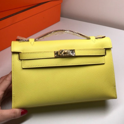 Hermes Mini Kelly Epsom Leather Tote Bag / Clutch Bag,22cm - 에르메스 미니 켈리 엡송 레더 토트백/클러치백 HERB0197, 22cm,옐로우