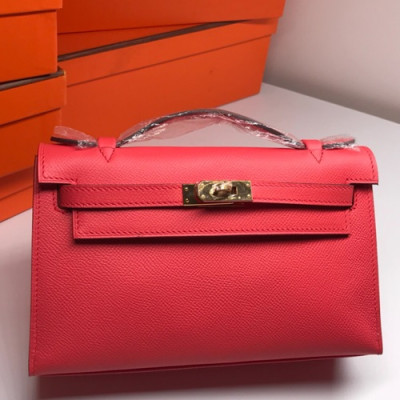 Hermes Mini Kelly Epsom Leather Tote Bag / Clutch Bag,22cm - 에르메스 미니 켈리 엡송 레더 여성용 토트백/클러치백 HERB0209,22cm,레드