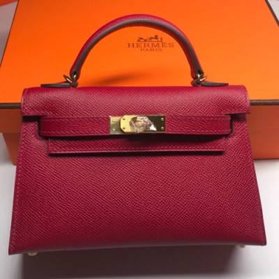 Hermes Mini Kelly 2 Epsom Leather Tote Shoulder Bag , - 에르메스 미니 켈리 2 엡송 레더 여성용 토트 숄더백 HERB0221,와인