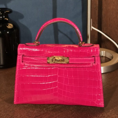 Hermes Mini Kelly 2 Crocodile Leather Tote Shoulder Bag , - 에르메스 미니 켈리 2 크로커다일 레더 여성용 토트 숄더백 HERB0243,핑크