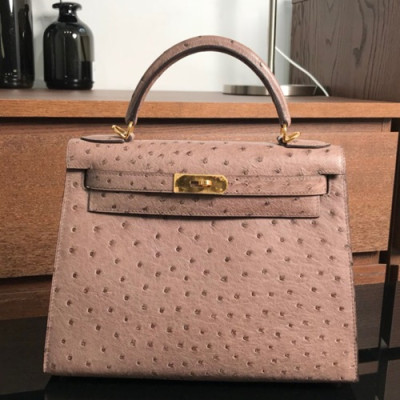 Hermes Kelly Ostrich Leather Tote Shoulder Bag ,28cm - 에르메스 켈리 오스트리치 레더 여성용 토트 숄더백 HERB0246,28cm,연브라운