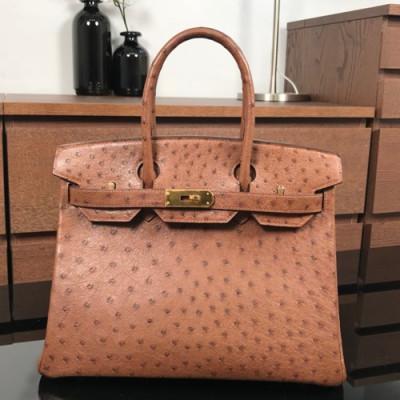 Hermes Birkin Ostrich Leather Tote Shoulder Bag ,30cm - 에르메스 버킨 오스트리치 레더 여성용 토트 숄더백 HERB0250,30cm,브라운