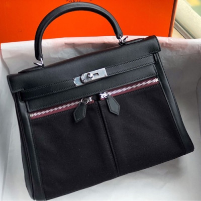 Hermes Lakis Kelly Swift Leather Tote Shoulder Bag ,32cm - 에르메스 라키스 켈리 스위프트 레더 여성용 토트 숄더백 HERB0280,32cm,블랙