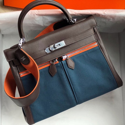 Hermes Lakis Kelly Swift Leather Tote Shoulder Bag ,32cm - 에르메스 라키스 켈리 스위프트 레더 여성용 토트 숄더백 HERB0281,32cm,네이비