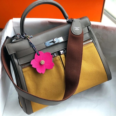 Hermes Lakis Kelly Swift Leather Tote Shoulder Bag ,32cm - 에르메스 라키스 켈리 스위프트 레더 여성용 토트 숄더백 HERB0283,32cm,옐로우