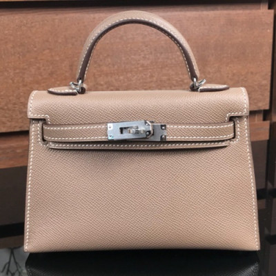 Hermes Mini Kelly 2 Epsom Leather Tote Shoulder Bag , - 에르메스 미니 켈리 2 엡송 레더 여성용 토트 숄더백 HERB0285,베이지그레이(은장)